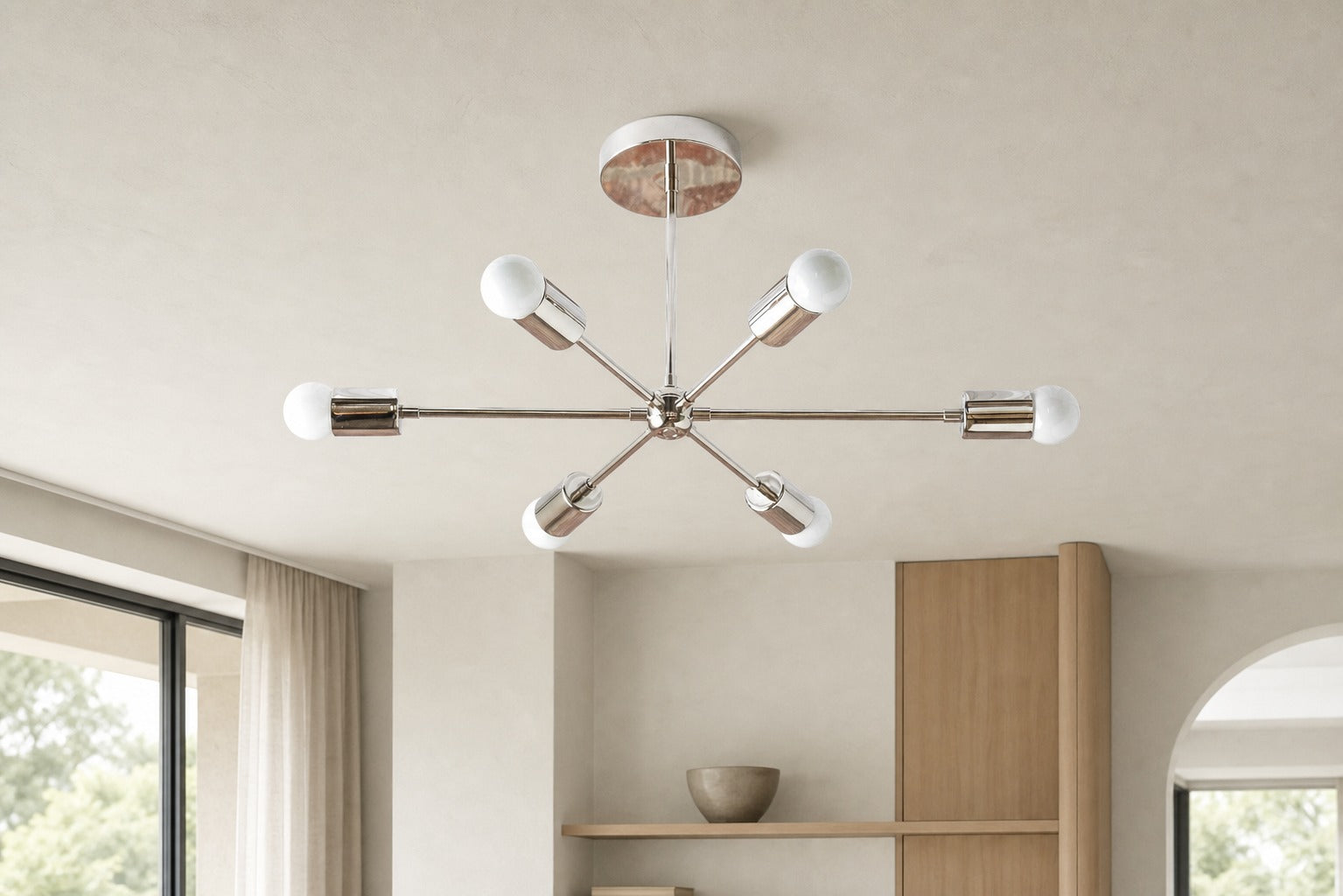 Mobilux Line Mid Century Modern Chandelier - 6 Heads Hanging Ceiling Light