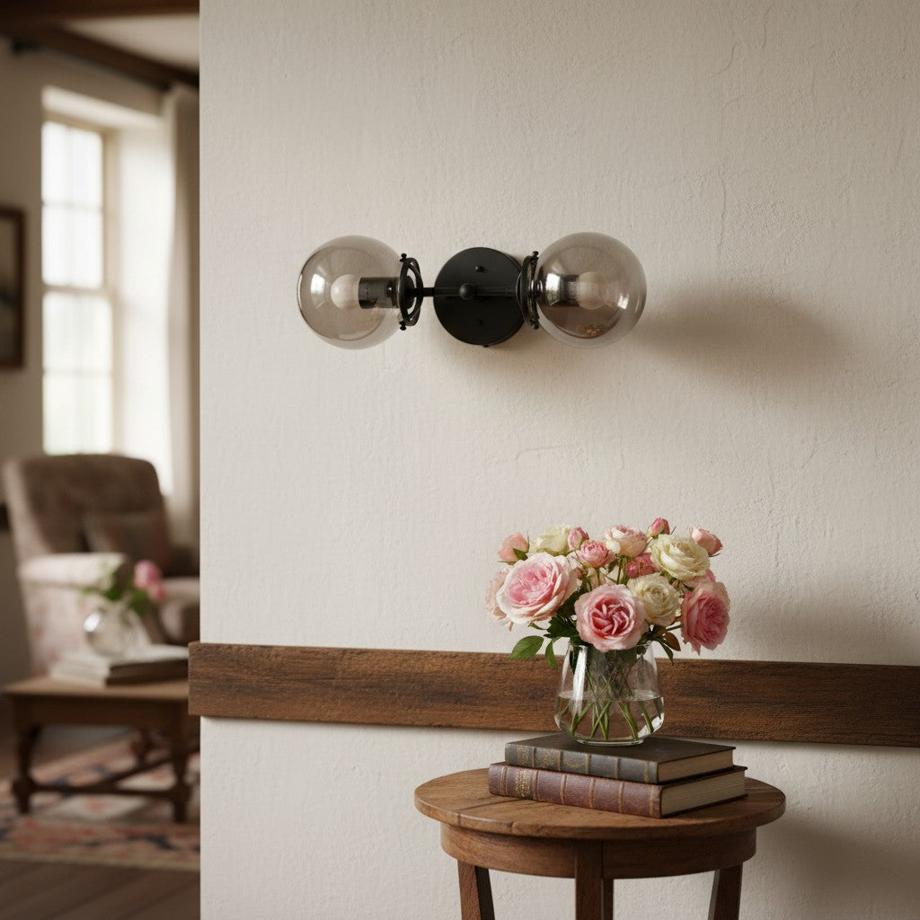 Lumio Globe Double Globe Vanity Wall Light - Rustic Farmhouse Bathroom Wall Fixture