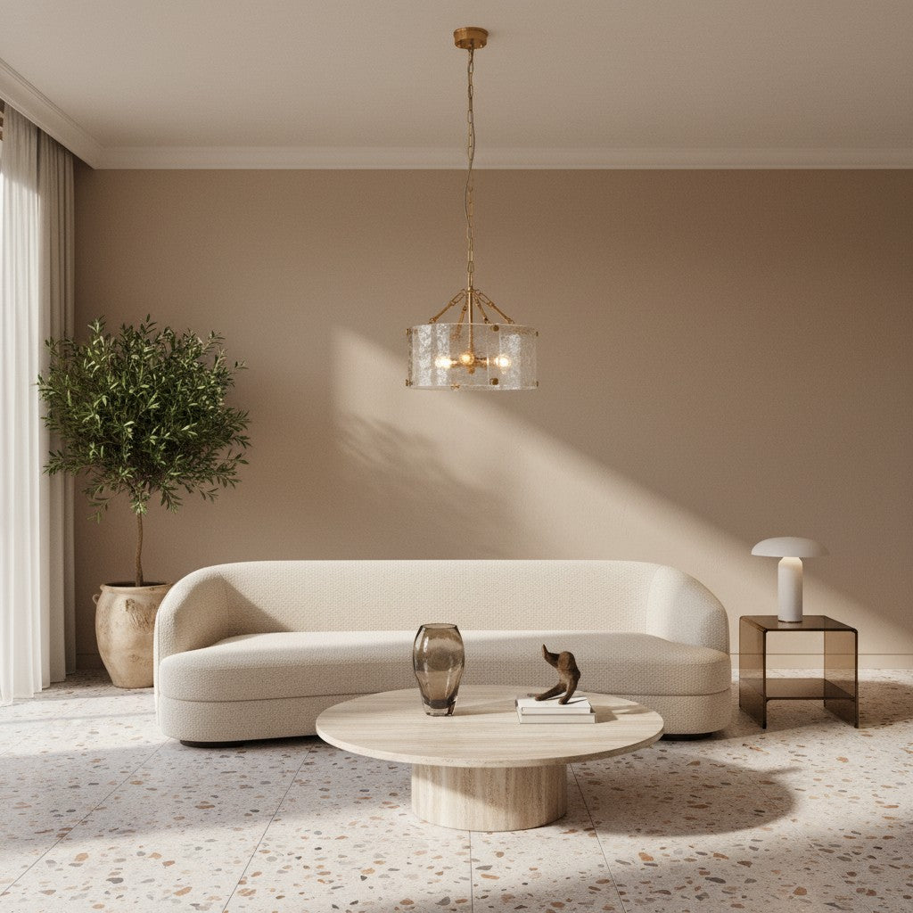 Panellux Decorative Pendant - Handcrafted Curved Glass Panels Brushed Brass Finish for Foyer