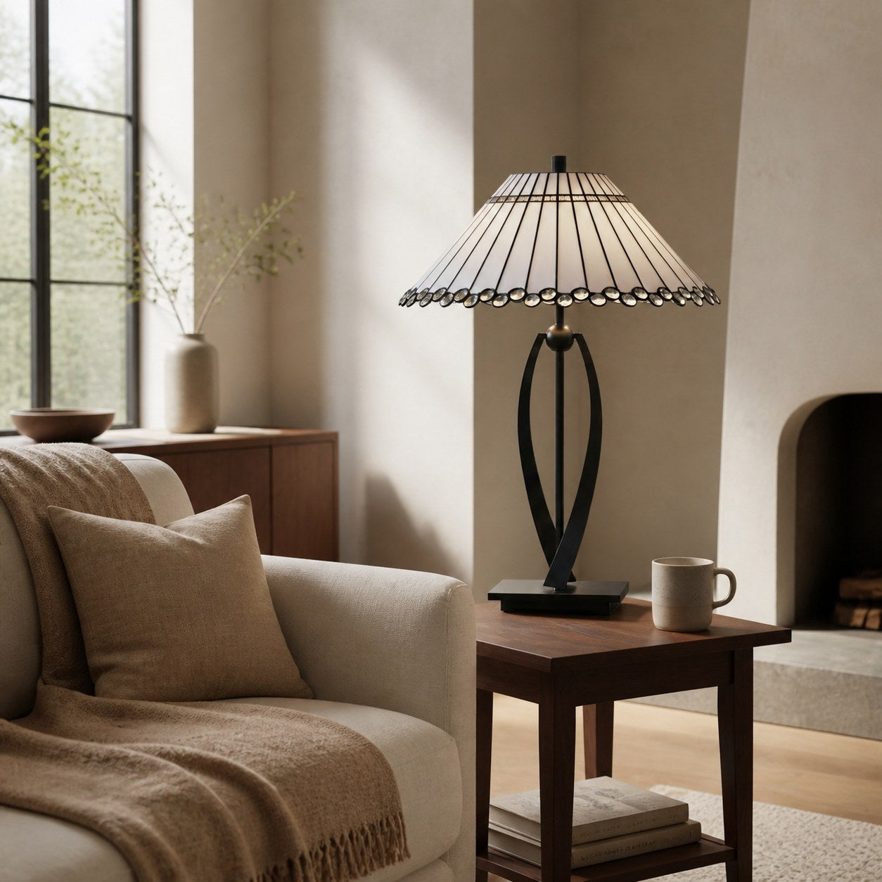 TF Allanton Tapered Table Lamp - Vintage Geometric Glass for Bedside and Study