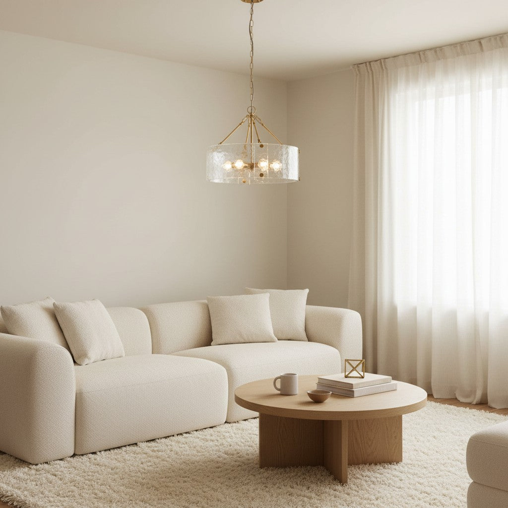 Panellux Decorative Pendant - Handcrafted Curved Glass Panels Brushed Brass Finish for Foyer