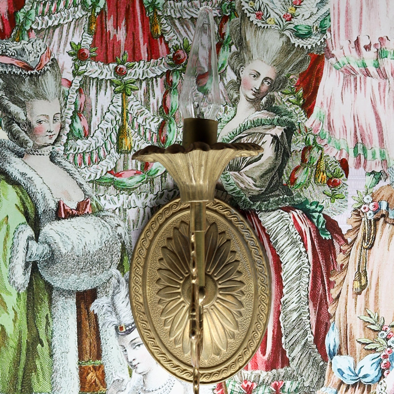 Victorian Inspired Brass Sconce Wall Light - Floral Cup & Leaf Arm Accent