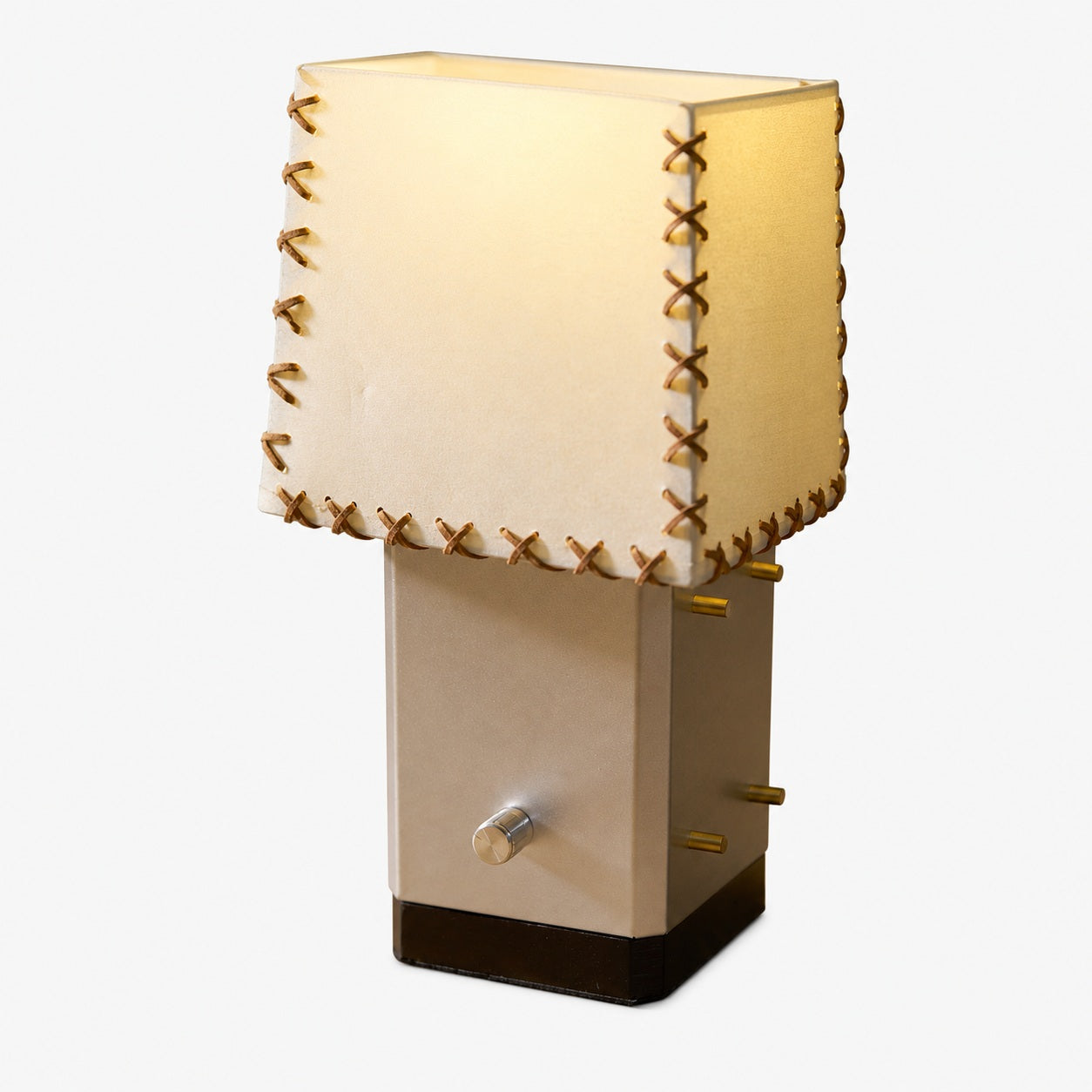 Modern Geometric Metal Table Lamp – Parchment Shade for Bedroom Nightstand Lighting