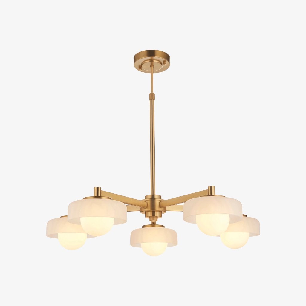 Zirvos Pendant with Frosted Opal Globes and Brushed Brass Frame for Living and Dining