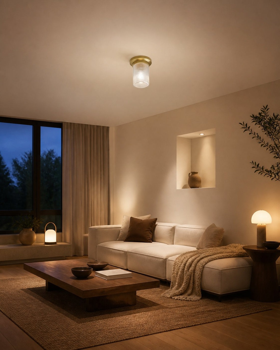 Rivora Fluted Glass Flush Mount – Ribbed Durable Ceiling Light