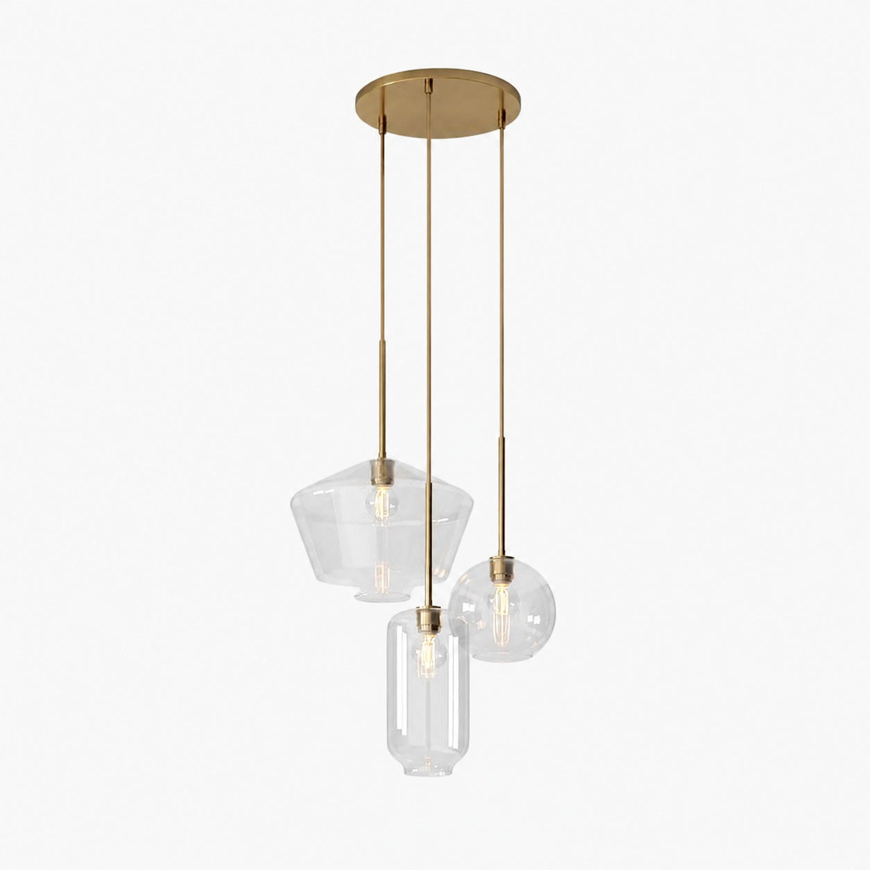 Merin Mixed Sculpture Glass and Metal Triple Chandelier