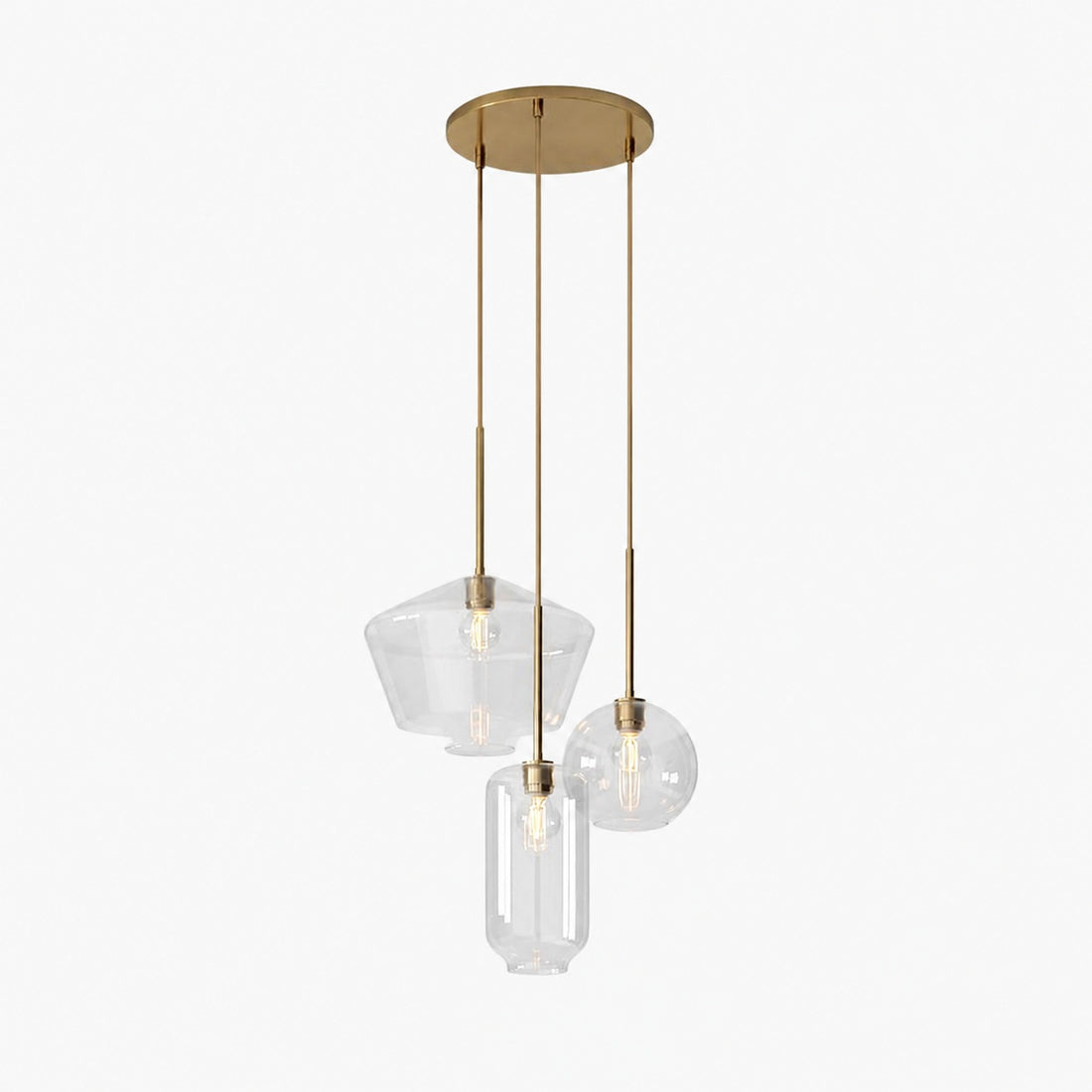 Merin Mixed Sculpture Glass and Metal Triple Chandelier