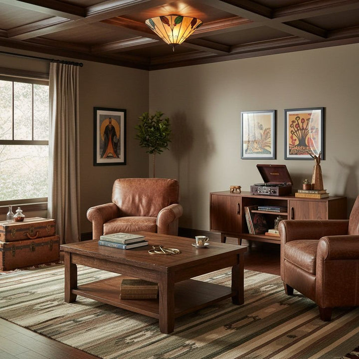 TiffStar Leaf Flush Ceiling Light with Art Glass Shade for Living Room