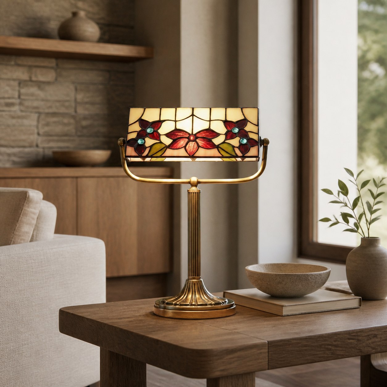 TF Camillo Dragonfly Table Lamp Stained Glass Scalloped Edge - Tiffany Style Art Nouveau for Console Tables