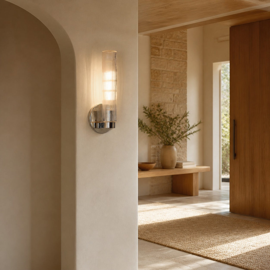 Rivora Fluted Glass Indoor Outdoor Sconce - Modern Wall Light for Home Decor