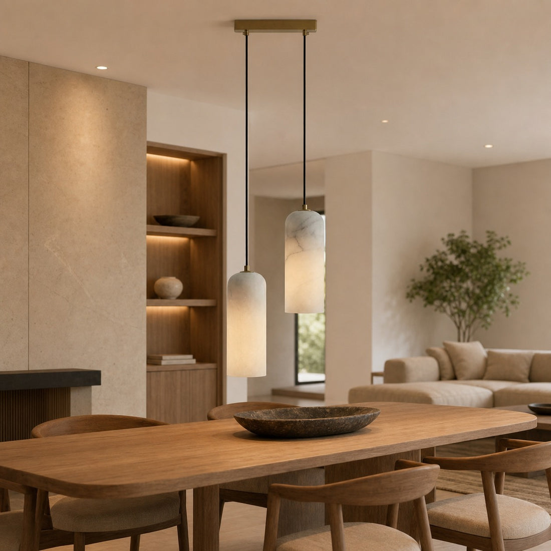 Alabresca Mid Century Alabaster Pendant Light – Multi Head Hanging Lamp for Kitchen Island