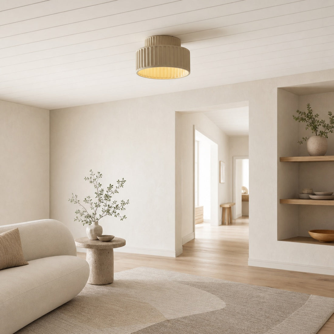 Tierna Bowl Flush Mount Ceiling Light - Soft Sculptural Nordic Form for Entryway