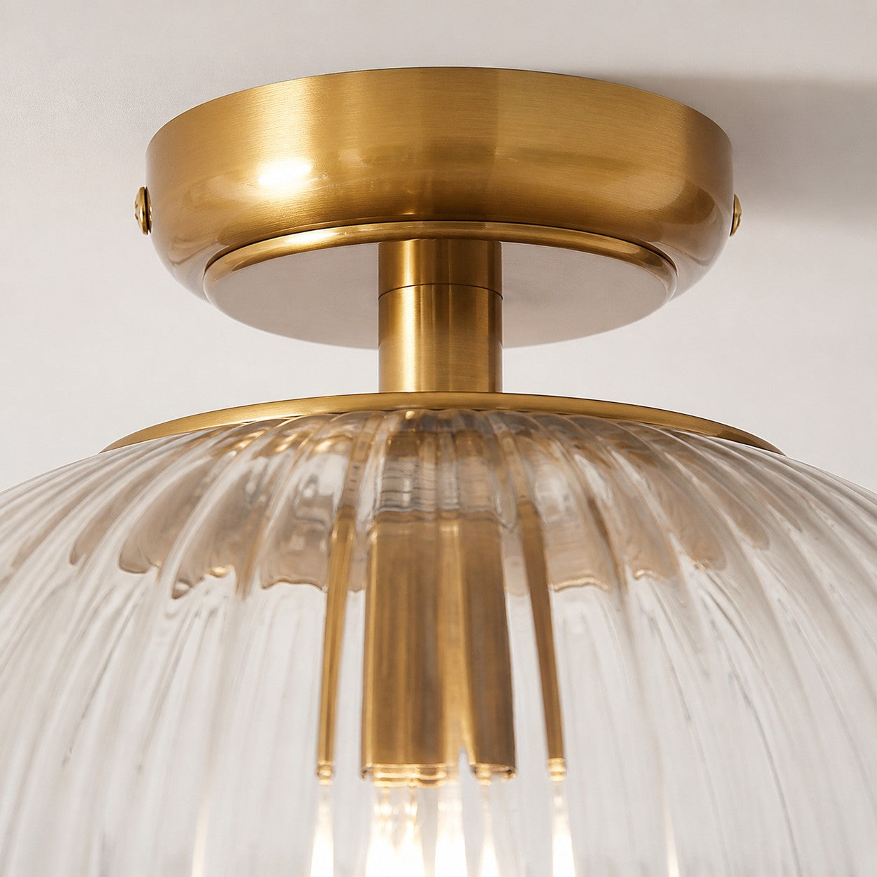 Luntra Ribbed Glass Uplighter Flush – Elegant Ceiling Light for Hallways and Bedrooms