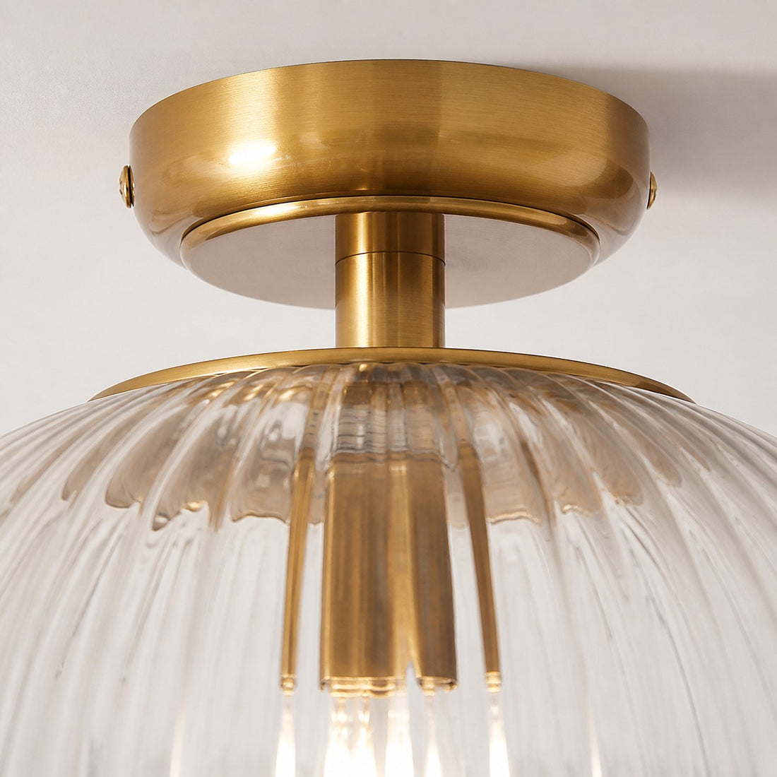 Luntra Ribbed Glass Uplighter Flush – Elegant Ceiling Light for Hallways and Bedrooms