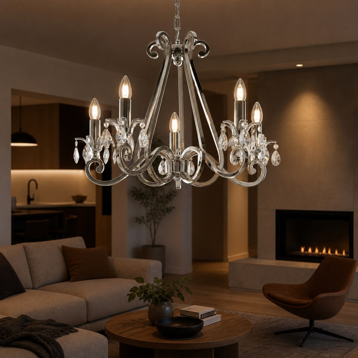 Talonis Crystal Chandelier - Traditional Candle-Style Brass and Nickel for Living Room and Dining Room