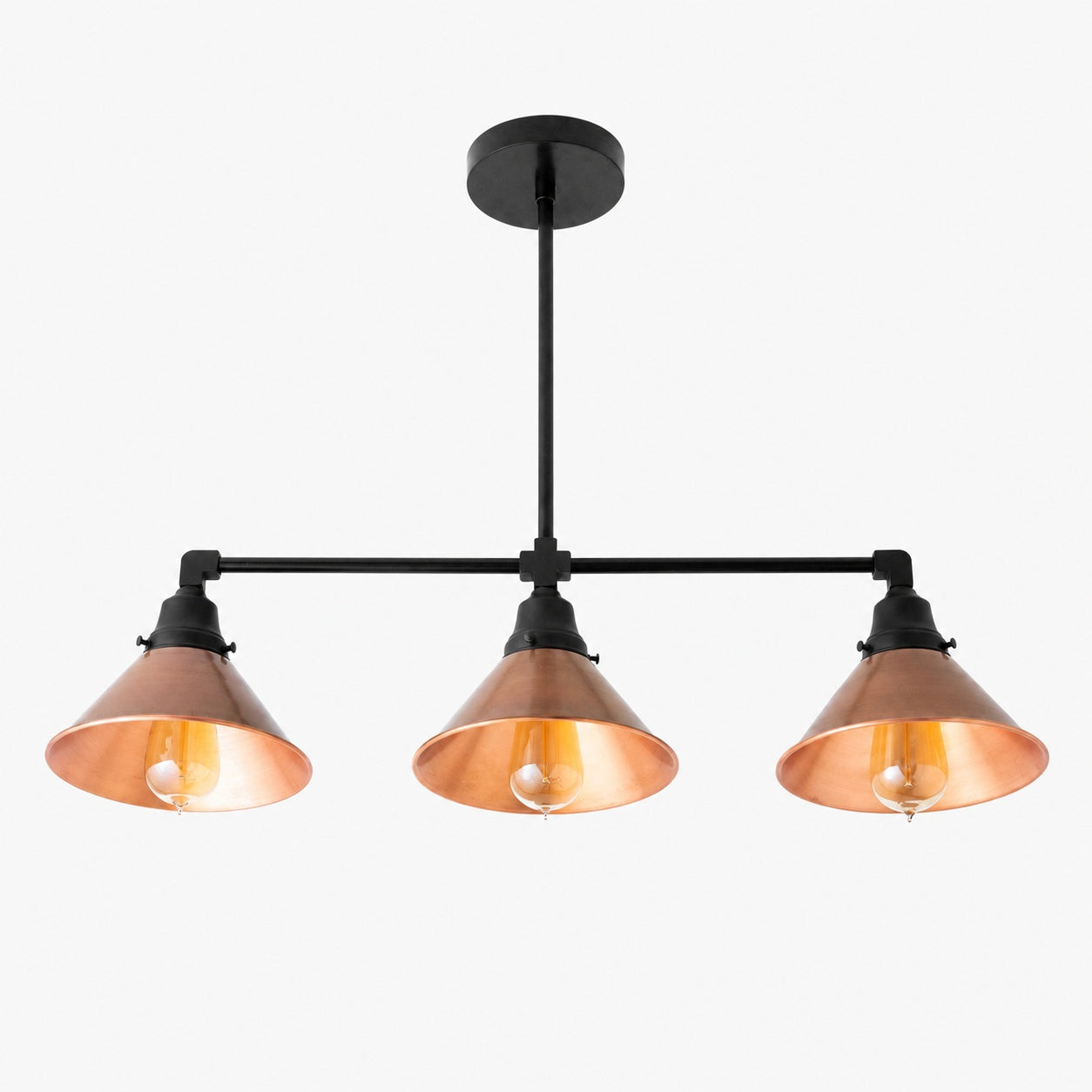 Conique Metal Hand-Aged Copper Chandelier - 3 Light Industrial Pendant - Island Lighting