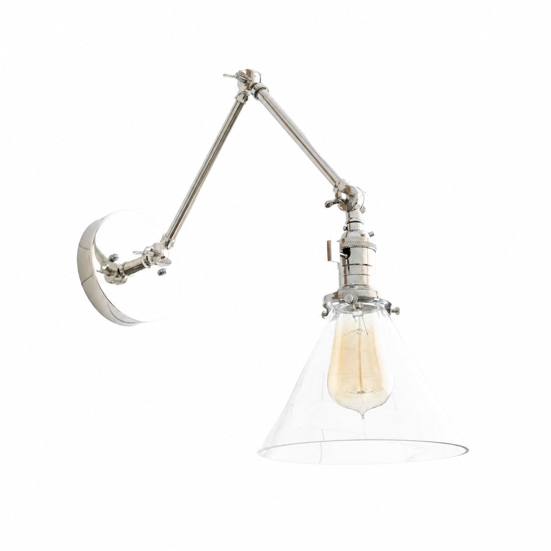 Conique Metal Industrial Wall Sconce with Adjustable Arm - Vintage Glass Cone Shade