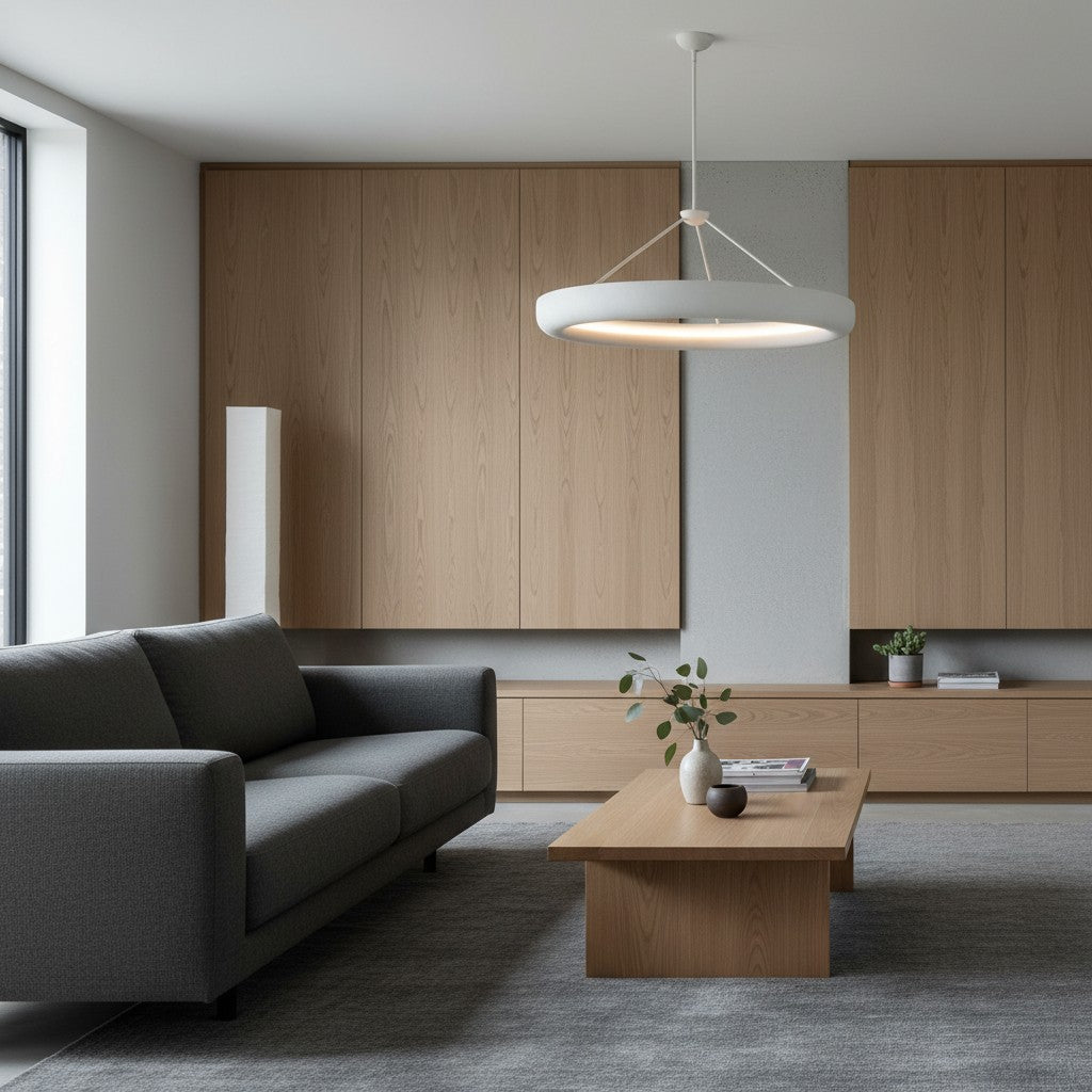 Plara Plaster-Texture Halo Chandelier – Modern Ring Ceiling Lamp for Living & Dining