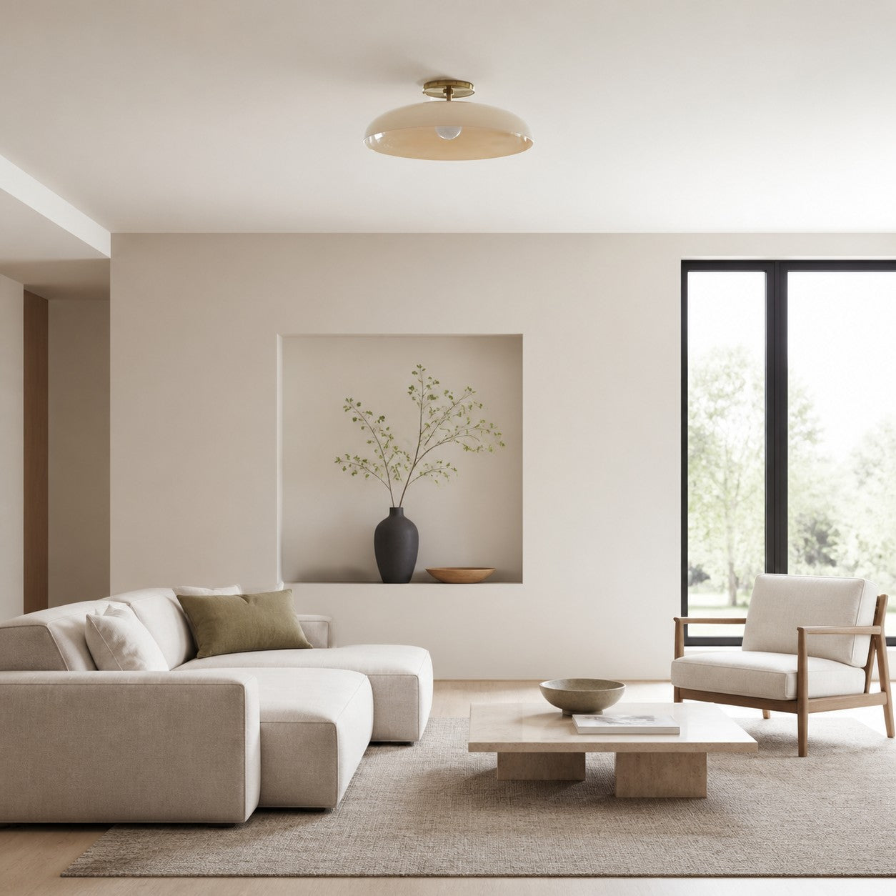 Vega Glass Flush Mount - Champagne-Tinted Globe Modern Glass Ceiling Light for Hallway