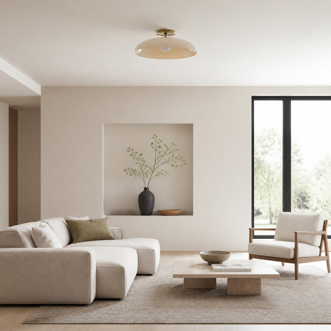 Vega Glass Flush Mount - Champagne-Tinted Globe Modern Glass Ceiling Light for Hallway