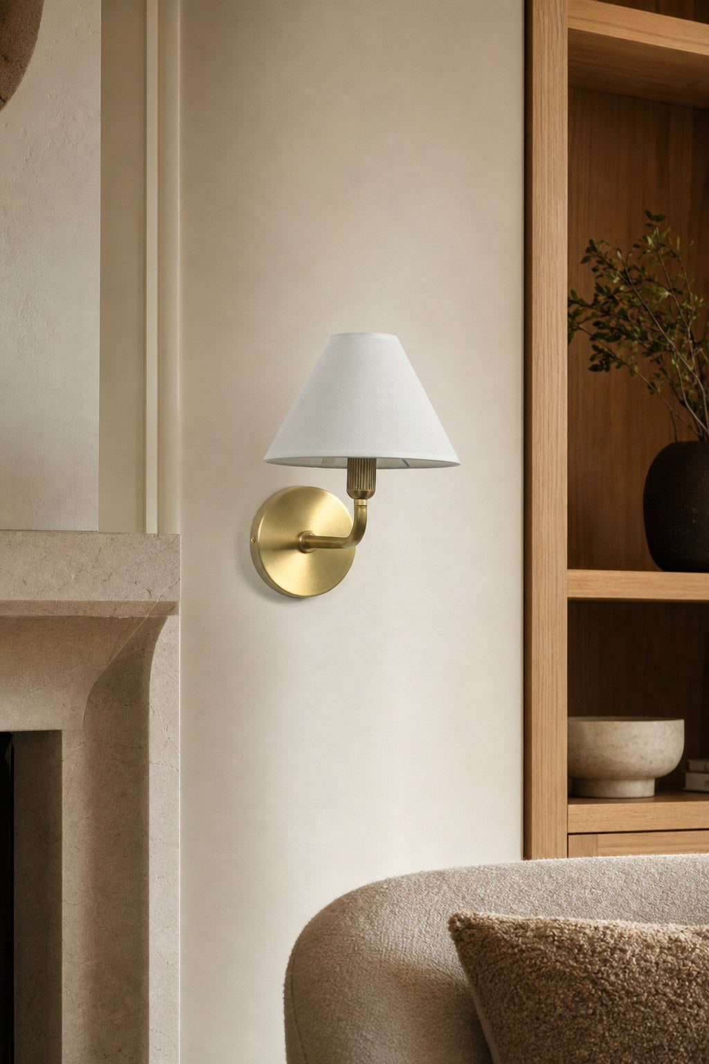 Gilda Fabric Drum Shade Wall Sconce - Modern Brass Accent Light for Bedroom and Hallway
