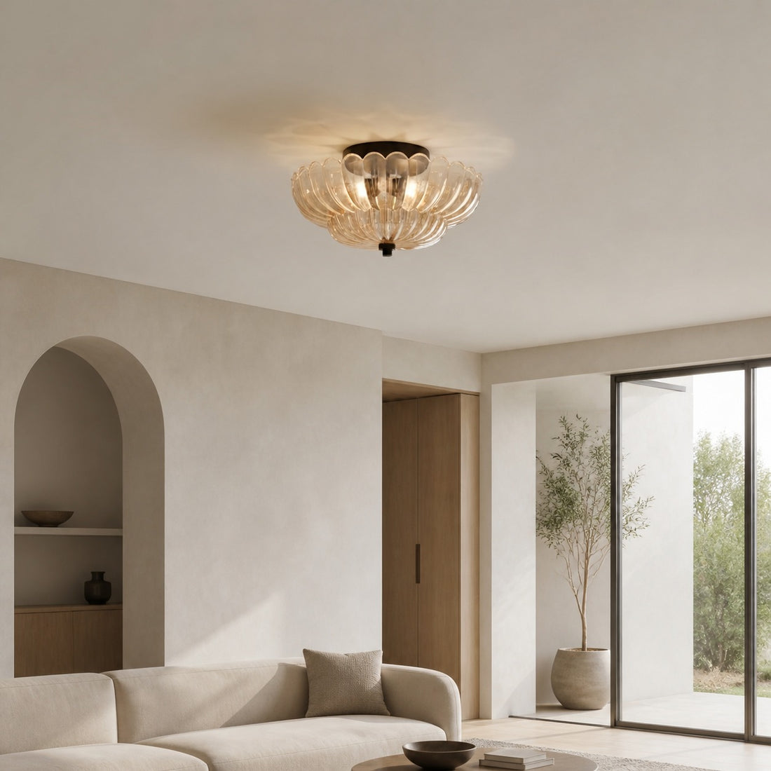 Orilanavo Glass Semi-Flush Ceiling Lamp - Stylish Umbrella Design for Bedroom and Living Room