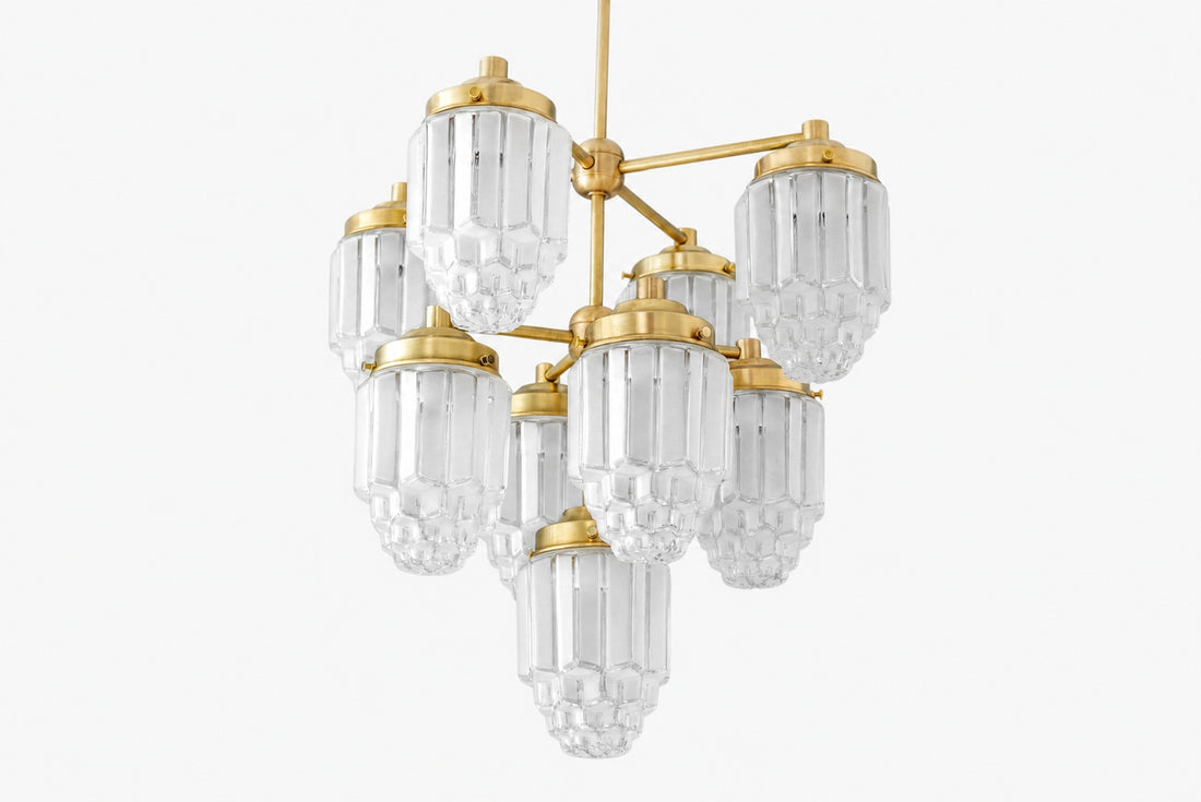 Tierlux Glass Textured Brass Chandelier – Timeless Lighting with Style