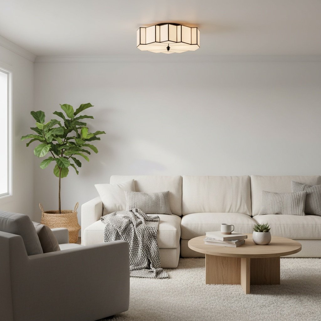 Kelsar Art Deco Tiffany Ceiling Light – Geometric Stained Glass Flush Mount Fixture for Living Room