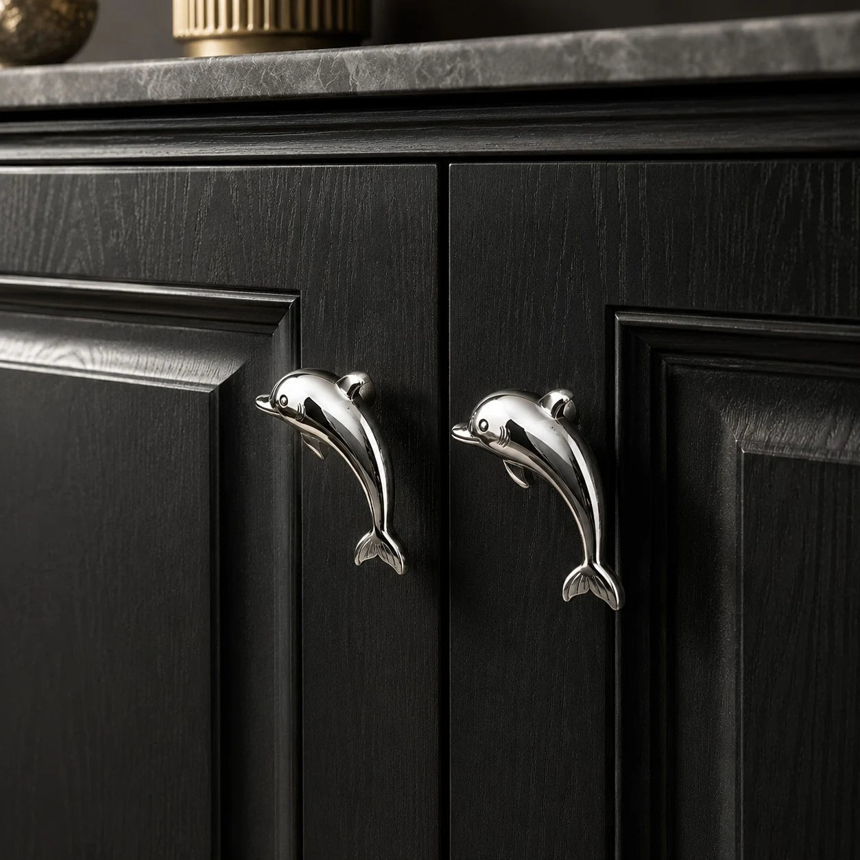 Dolphin Chrome cabinet knob installed scene