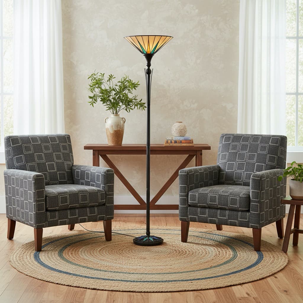 TF Dark Star Stained Glass Star Pattern Floor Lamp – Tiffany Style Uplighter for Living Rooms