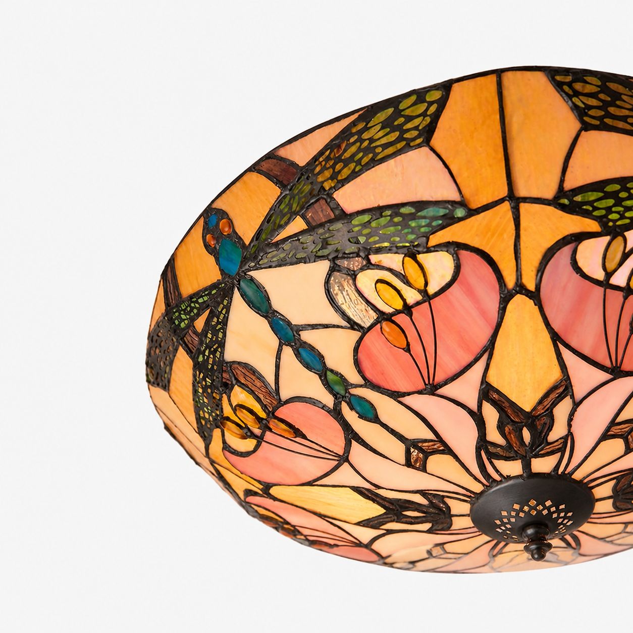 TF Ashton Tiffany Dragonfly Motif Tiffany Glass Flush Surface Mount - Transitional Style for Bedrooms and Lounge Spaces