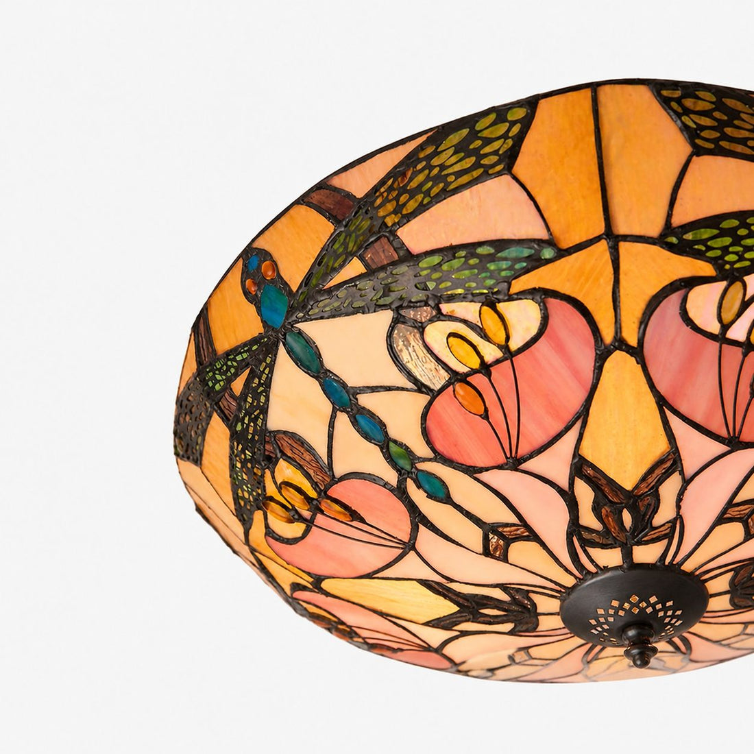 TF Ashton Tiffany Dragonfly Motif Tiffany Glass Flush Surface Mount - Transitional Style for Bedrooms and Lounge Spaces