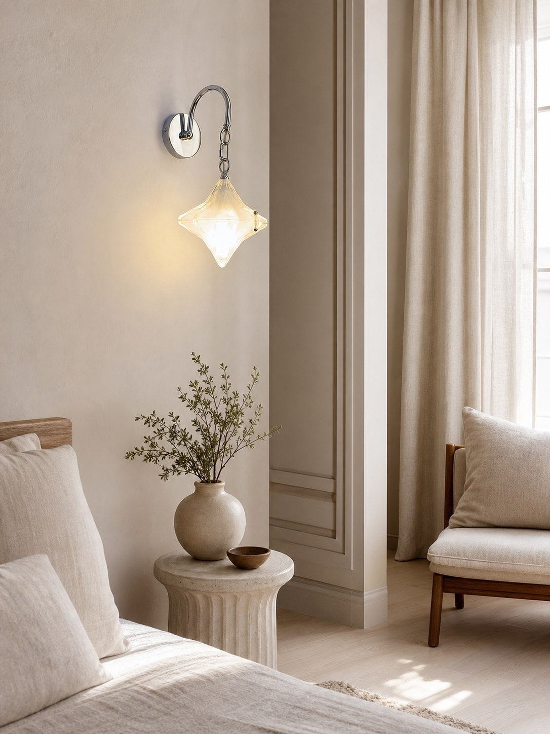 Art Deco Star Wall Sconce - Frosted Glass Light for Hallway - Astris Selene