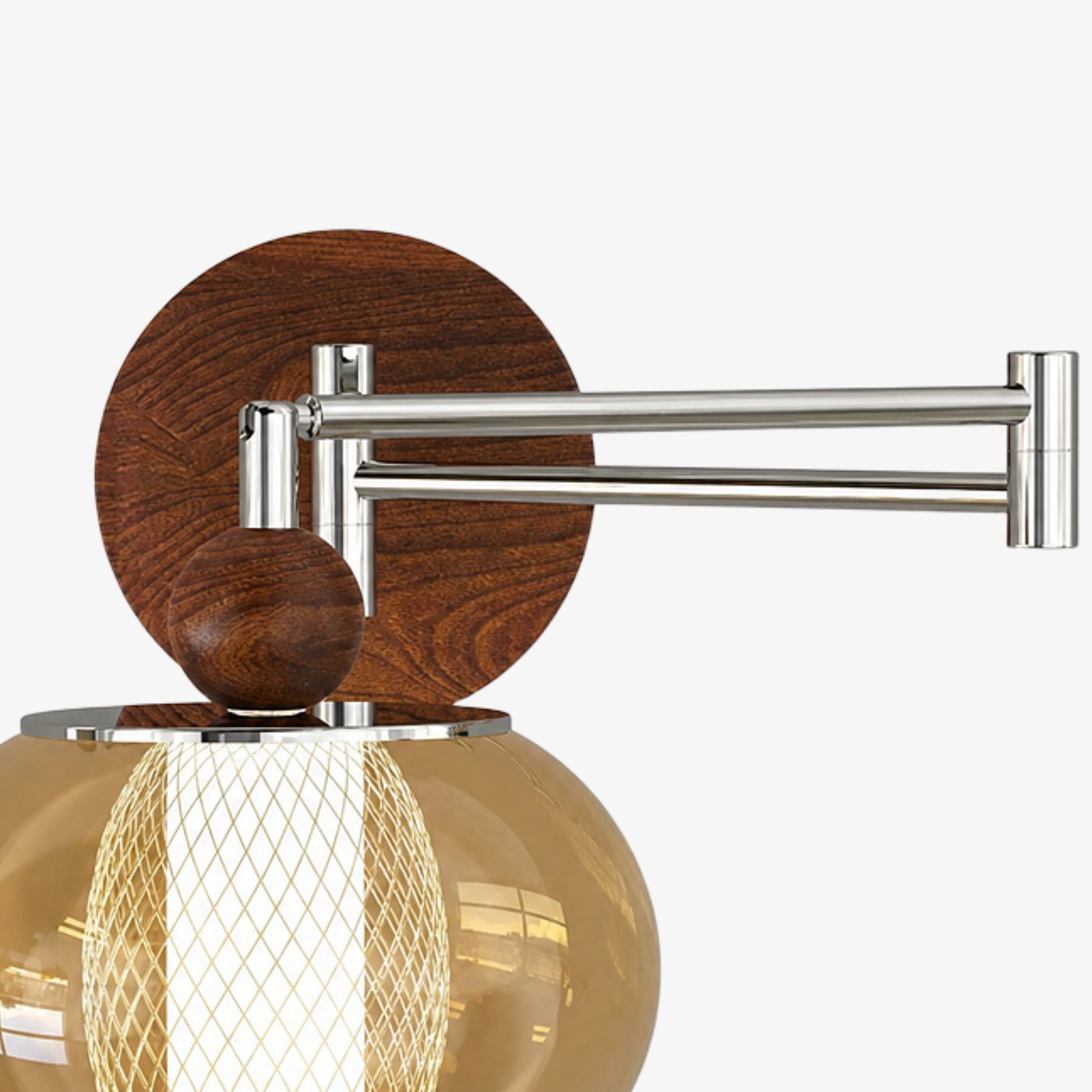Walnut articulated swing-arm detail