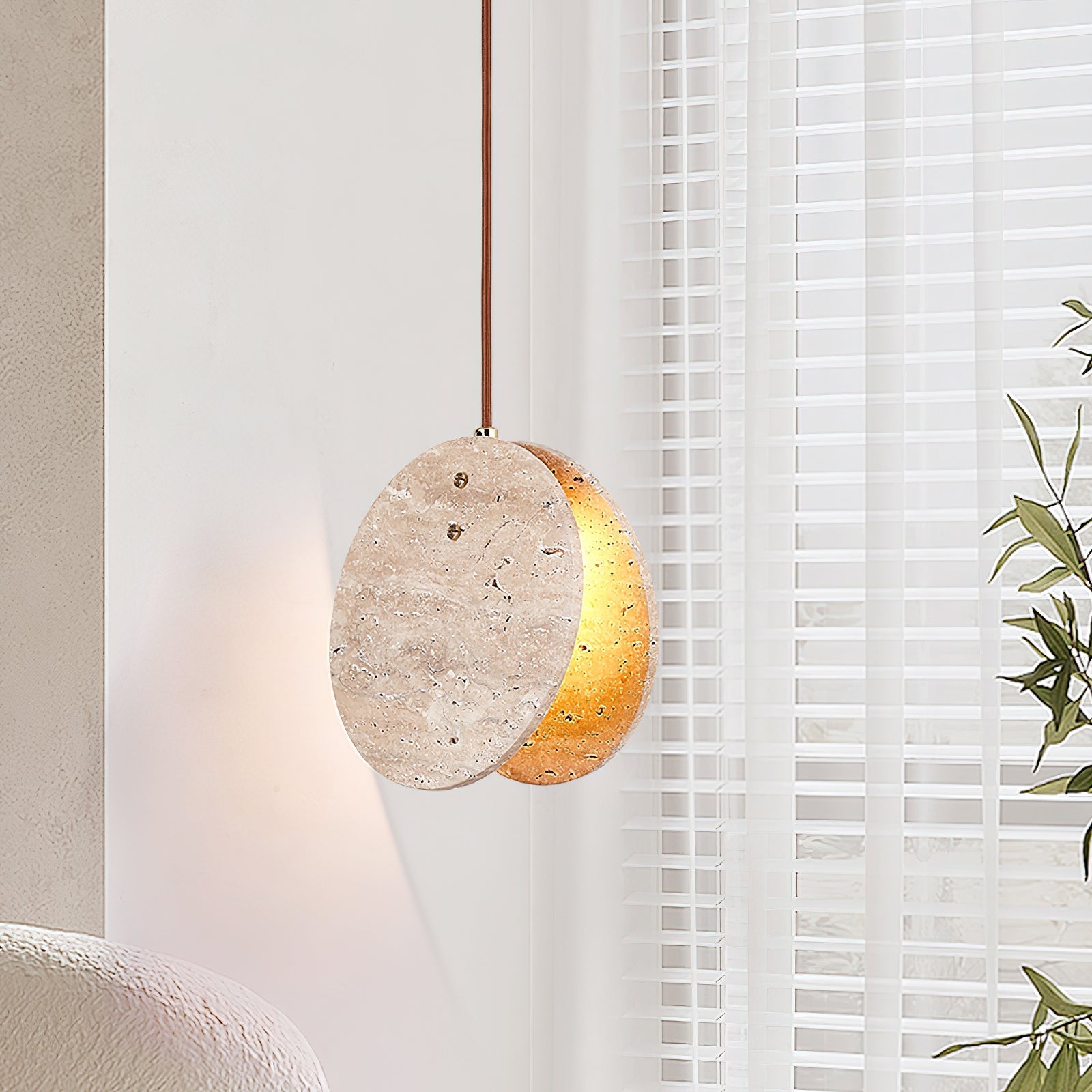 Stone Textured Disc Pendant Light
