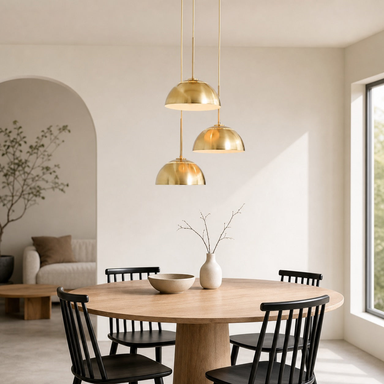 Parvion Modern Adjustable 3-Head Sculptural Metal Pendant Light