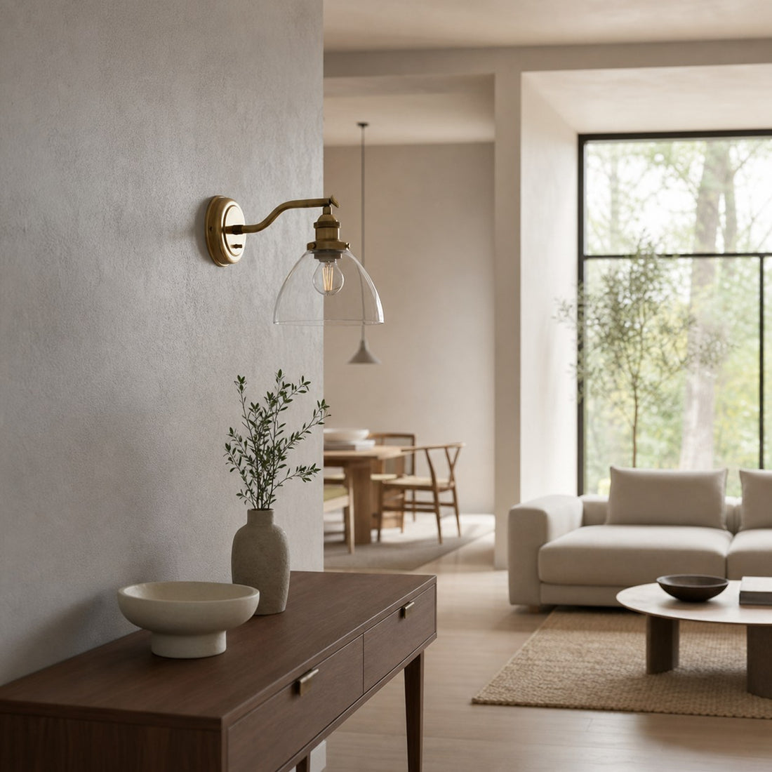 Adjustable Hansen Brass Wall Sconce - Clear Glass Design