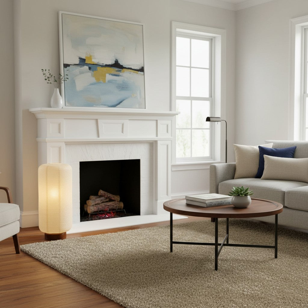 Tivo Minimalist Ribbed Floor Lamp - Simple solid wood base with paper lampshade suitable for living room and bedroom