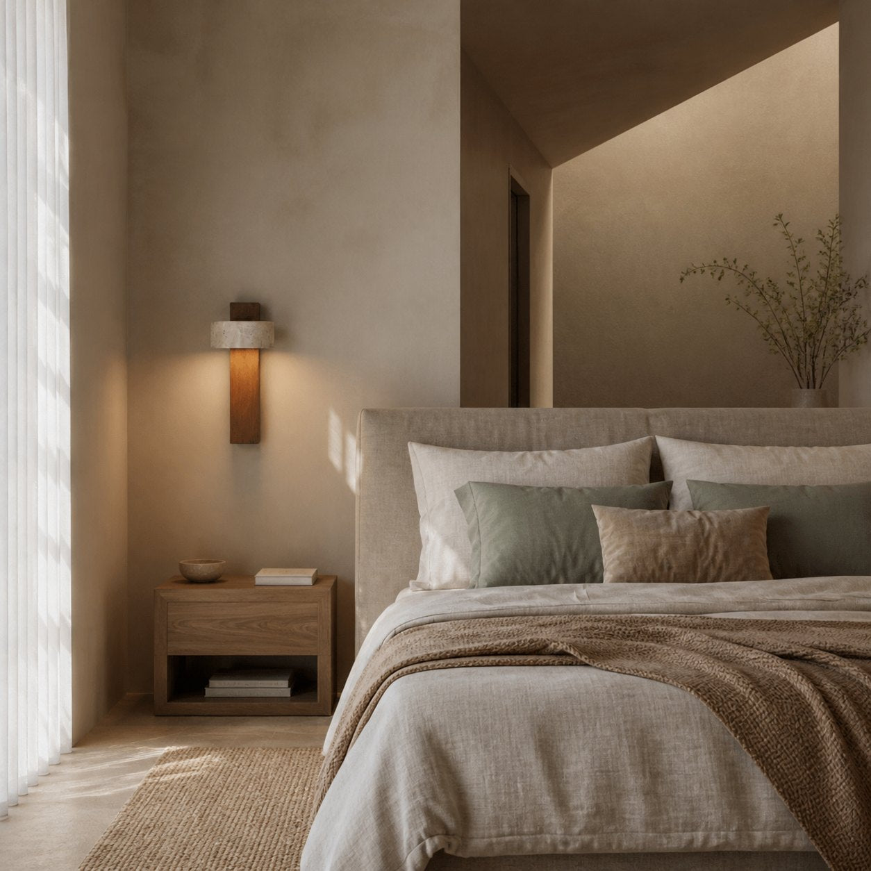 Waloria Contemporary Wall Lamp – Minimalist Wooden Fixture with Natural Stone Shade for Living Room N56