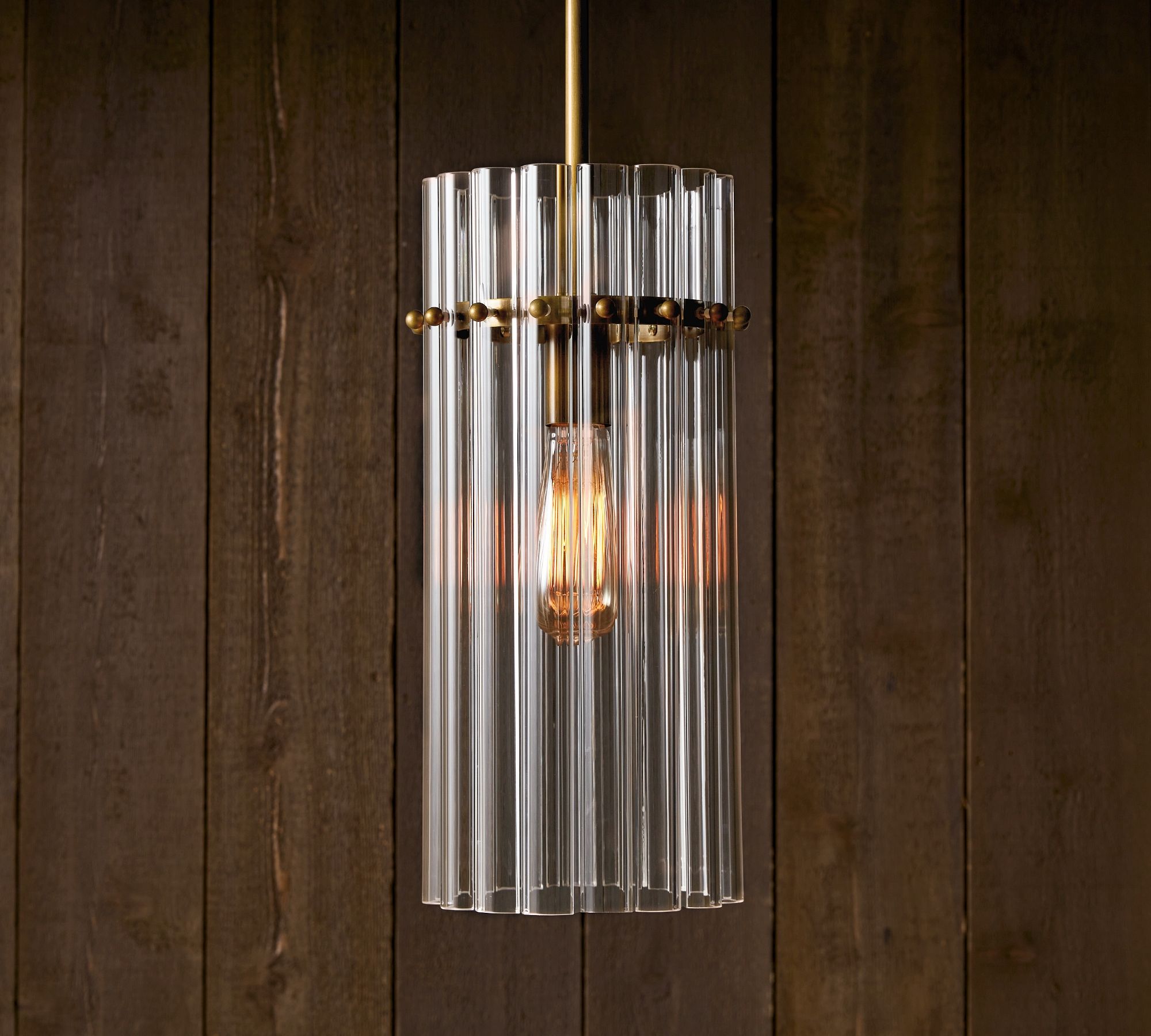 Lumora Crystal Pendant Light – Elegant Tumbled Brass & Cut Glass