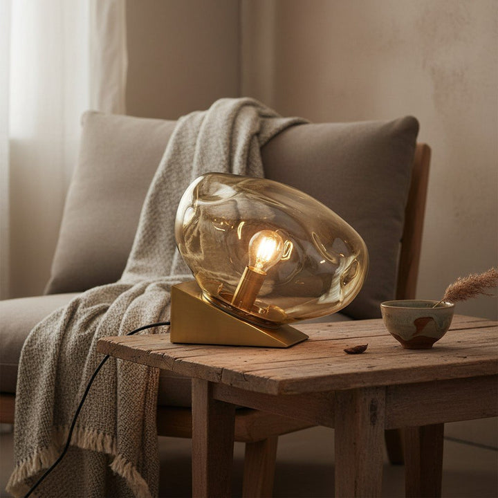 Glissora Glass Table Lamp – Soft Sculptural Glass Form for Living Room or Bedroom