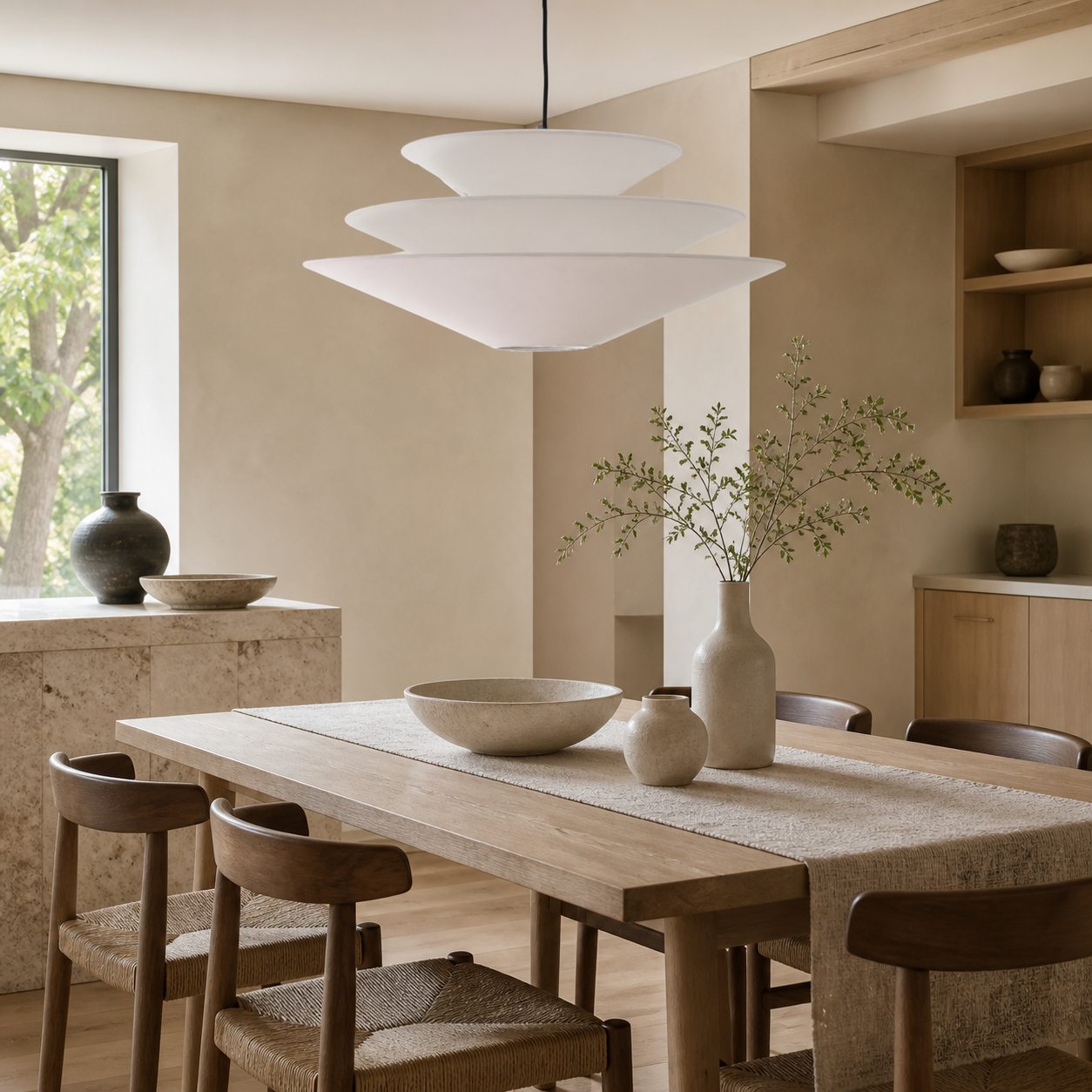 Solivara Pendant – Linen Pendant Light – Layered Shade