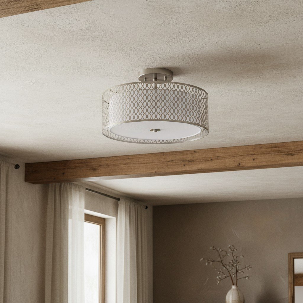 Liorin Geometric Mesh 3‑Light Flush Ceiling Light - Mesh Metal Frosted Glass Lamp for Living Room or Hallway