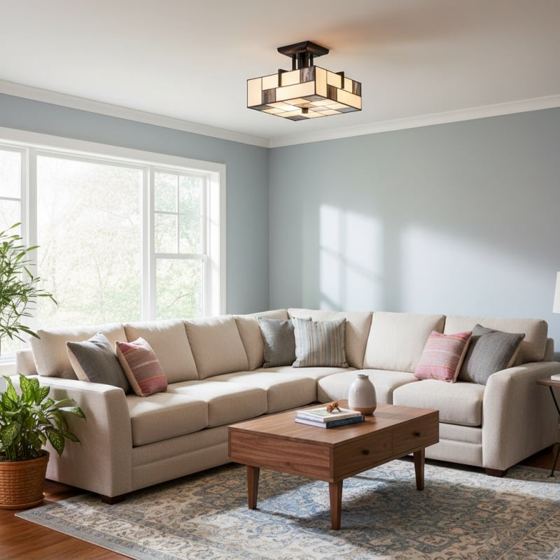 TF Manchester Ceiling Light – Stained Glass Fixture in Art Deco Style for Living Room or Hallway