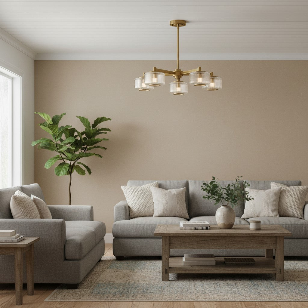 Canovus Ceiling Fixture with Ribbed Glass - Industrial Metal Living Room Light