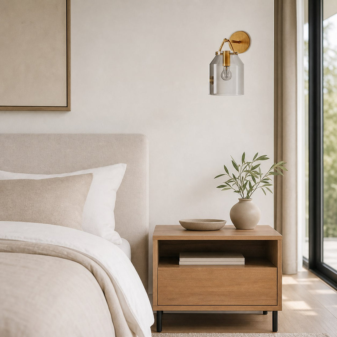 Hanton Modern Minimalist Brass and Glass Sconce – Damp Rated for Bathrooms