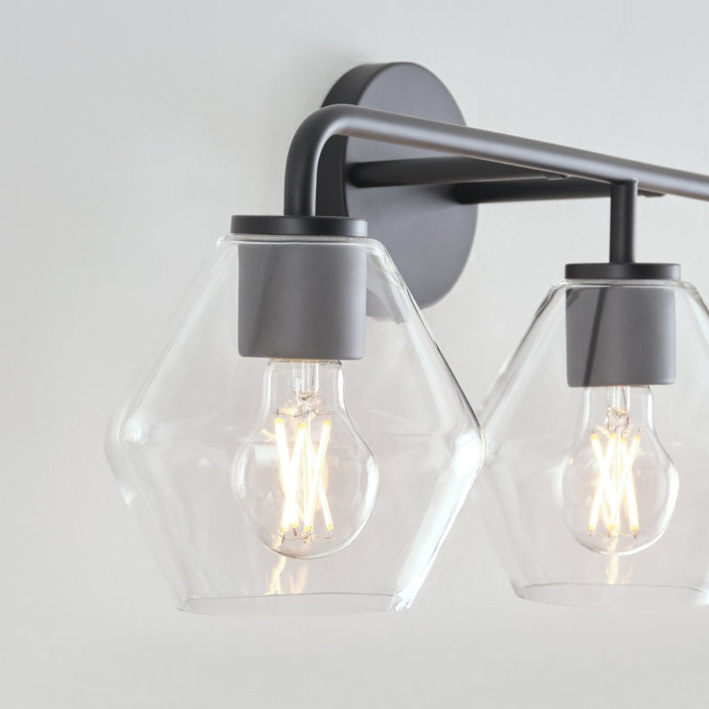 Vintage 3 Light Vanity Wall Light - Metal Glass Shades Bath Wall Sconce