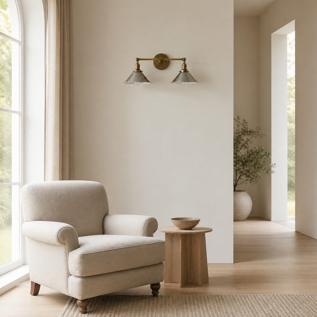 Conique Metal Industrial Wall Sconce with Dual Cone Shades - Vintage Metal Finish