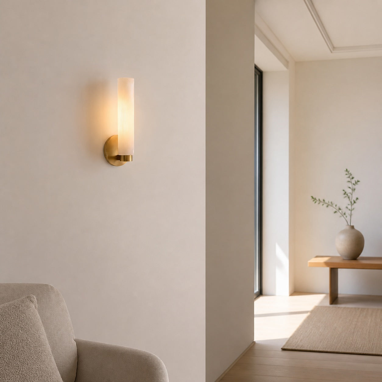 Rivora Fluted Glass Indoor Outdoor Sconce - Modern Wall Light for Home Decor
