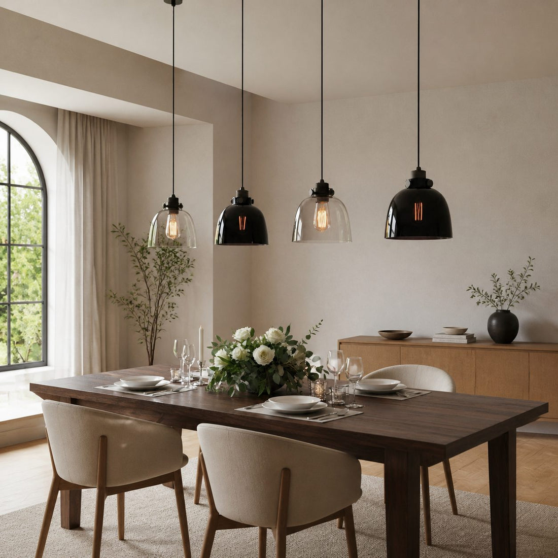 Readium Tinted Glass Pendant Light - Minimalist Dome Shade Adjustable for Kitchen Island and Dining Room